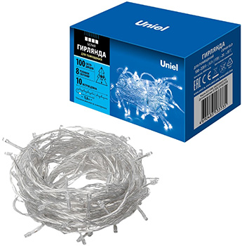 led гирлянда Uniel ULD-S1000-100/DTA White IP20 - внешний вид + упаковка