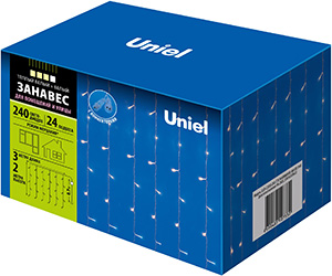 led гирлянда Uniel ULD-C3020-240/TTK Warm White - White IP44 - упаковка