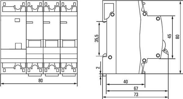 дифавтомат АД-32 3P+N EKF - размеры