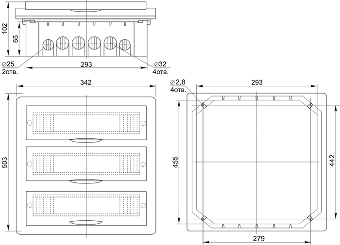 корпус IEK ЩРВ-П-36 IP41 Krepta 3 - размеры