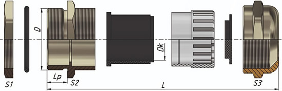 ввод кабельный латунный типа М "ГОФРОМАТИК" - размеры