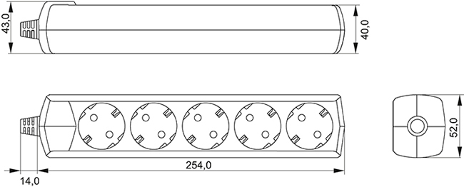 удлинитель 5-местный Generica с з/к - размеры