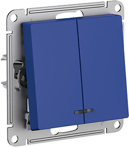 выключатель 2-клавишный Systeme Electric AtlasDesign, с подсветкой, аквамарин - внешний вид