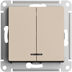 выключатель 2-клавишный Systeme Electric AtlasDesign, с подсветкой, песочный - внешний вид