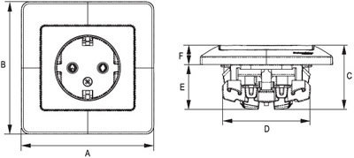 розетка 1-местная Systeme Electric Glossa с з/к - размеры