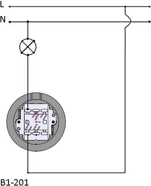 выключатель проходной на 1 положение Bironi В1-201 - схема подключения 1 выключателя