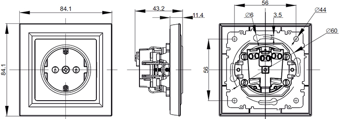 розетка 1-местная с з/к IEK Brite с рамкой - размеры
