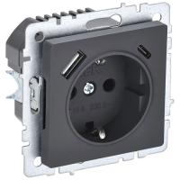 BRITE Роз. с з/к/ш 16А с USB A+C 18Вт РЮш11-1-БрГ граф. IEK