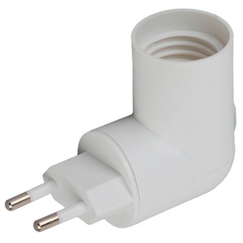 Патрон-переходник вилка-E27 пластик белый ЭРА с выкл