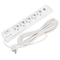купить Фильтр сетевой 5-мест 5м ПВС 3*1,5 белый выкл USB Kranz  в Самаре Фильтр сетевой 5-мест 5м ПВС 3*1,5 белый выкл USB Kranz