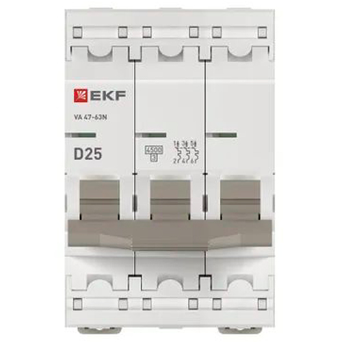 Автомат 3Р 25А D 4,5кА ВА47-63N EKF PROxima 