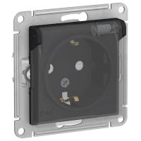 AtlasDesign Aqua карбон розетка скрытая 1-мест заземление с крышкой шторки IP44 