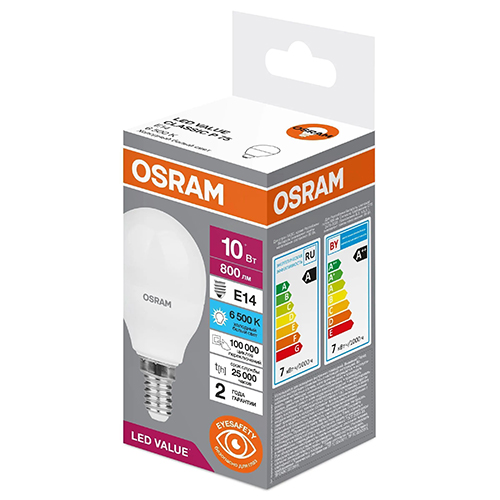 купить Лампа шар свд Е14 10Вт 6500К 800лм P45 матовый Osram LED Value в Самаре Лампа шар свд Е14 10Вт 6500К 800лм P45 матовый Osram LED Value