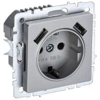 BRITE Роз. с з/к/ш 16А с USB A+A 3,1А РЮш10-2-БрА алюм. IEK