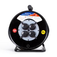 Удлинитель 4-мест 50м КГ 3*2,5 черный катушка металл IP44 PlexUp 4000Вт