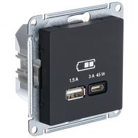 купить Атлас карбон розетка USB type-A+type-C скрытая 2-ая тип-C 45Вт в Самаре Атлас карбон розетка USB type-A+type-C скрытая 2-ая тип-C 45Вт