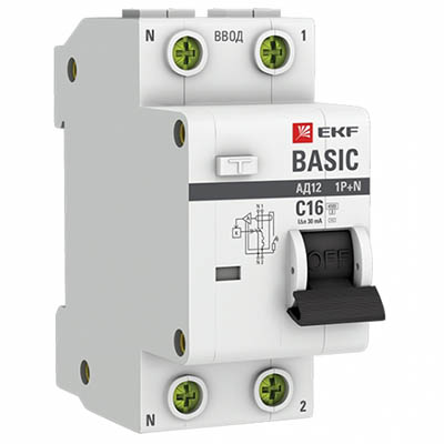 купить Дифавтомат 2Р 16А C 30мА 4,5кА АД12 2мод EKF Basic в Самаре Дифавтомат 2Р 16А C 30мА 4,5кА АД12 2мод EKF Basic