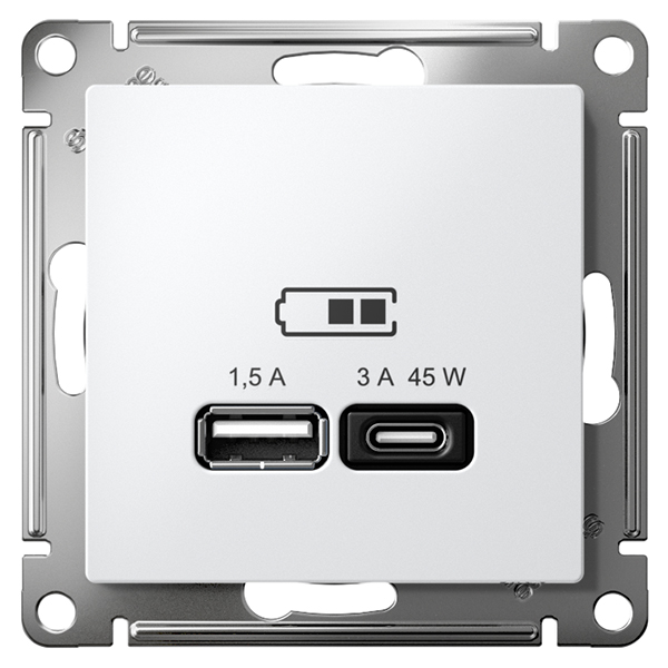 AtlasDesign белый розетка USB type-A+type-C скрытая 2-ая тип-C 45Вт