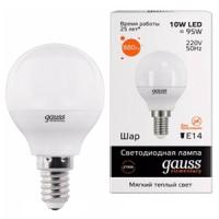 купить Лампа свд 220В E14 10Вт 3000К 890лм шар G45 матовая Gauss в Самаре Лампа свд 220В E14 10Вт 3000К 890лм шар G45 матовая Gauss