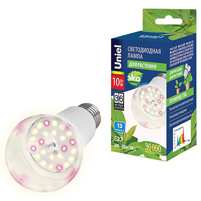 купить Фито лампа свд 220В Е27 10Вт стандарт прозрачная белый Uniel для растений в Самаре Фито лампа свд 220В Е27 10Вт стандарт прозрачная белый Uniel для растений