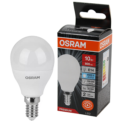 купить Лампа шар свд Е14 10Вт 6500К 800лм P45 матовый Osram LED Value black в Самаре Лампа шар свд Е14 10Вт 6500К 800лм P45 матовый Osram LED Value black
