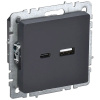 купить Брайт графит розетка USB A+C скрытая 2-ая  в Самаре Брайт графит розетка USB A+C скрытая 2-ая