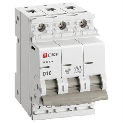 Автомат 3Р 10А D 4,5кА ВА47-63N EKF PROxima 