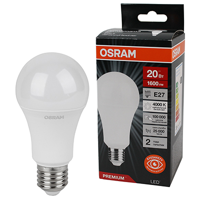 купить Лампа светодиодная 220В Е27 20Вт 4000К 1600лм стандарт A70 матовая Osram LED Value black аналог 707111 в Самаре Лампа светодиодная 220В Е27 20Вт 4000К 1600лм стандарт A70 матовая Osram LED Value black аналог 707111