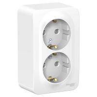 Бланка белый розетка открытая 2-мест заземление шторки IP20 