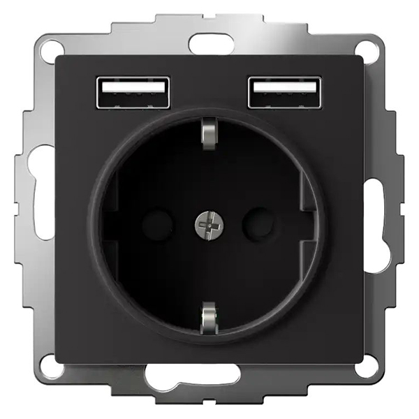 AtlasDesign карбон розетка со встроенным USB скрытая 1-мест заземление шторки IP20 USB A+A, 5В/2,4А, 2х5В/1,2А