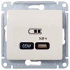 Глосса бежевая розетка USB скрытая 1-ая тип-C 65Вт