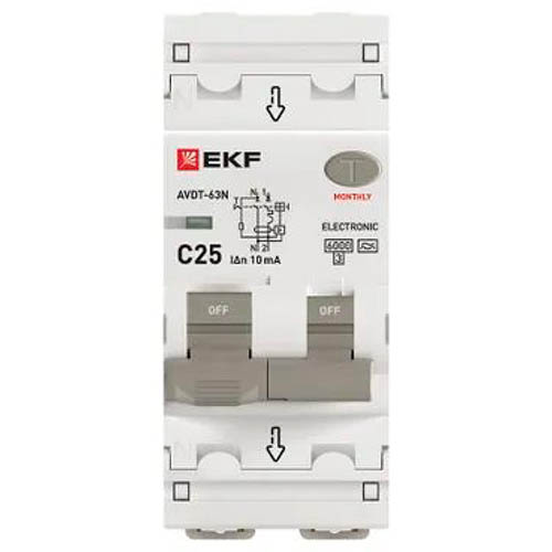 Дифавтомат 2Р 25А C тип A 10мА 6кА 2мод АВДТ-63N EKF PROxima