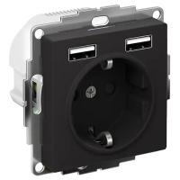 AtlasDesign карбон розетка со встроенным USB скрытая 1-мест заземление шторки IP20 USB A+A, 5В/2,4А, 2х5В/1,2А