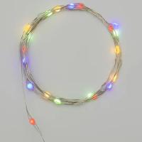 Гирлянда нить 2м мультицвет 20свд IP20 медный провод Роса с крупн.каплями, на батарейках (в компл.)