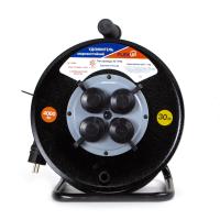 Удлинитель 4-мест 30м КГ 3*2,5 черный катушка металл IP44 PlexUp 4000Вт аналог 047541