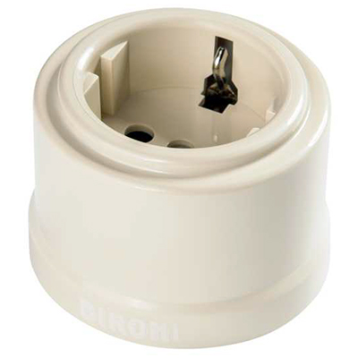 купить Бирони слоновая кость розетка открытая 1-мест заземление IP20  в Самаре Бирони слоновая кость розетка открытая 1-мест заземление IP20