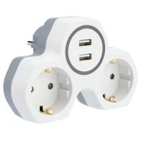 купить Разветвитель 2-мест 16А заземление *USB белый треугольник пластик   в Самаре Разветвитель 2-мест 16А заземление *USB белый треугольник пластик