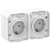 AtlasDesign Profi54 белый розетка открытая 2-мест шторки IP54 