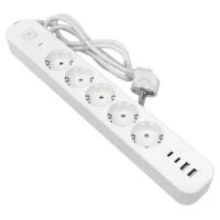 купить Удлинитель 5-мест 3м ПВС 3*1,5 белый выкл EKF  2USB 2,4А+2USBtype-С в Самаре Удлинитель 5-мест 3м ПВС 3*1,5 белый выкл EKF  2USB 2,4А+2USBtype-С