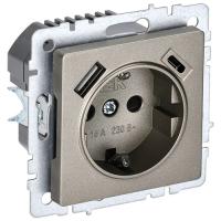 купить Брайт шампань розетка скрытая 1-мест заземление шторки USB IP20 A+C 18Вт в Самаре Брайт шампань розетка скрытая 1-мест заземление шторки USB IP20 A+C 18Вт
