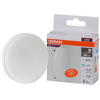купить Лампа свд 220В GX53 6Вт 6500К 480лм таблетка матовая Osram LED Value в Самаре Лампа свд 220В GX53 6Вт 6500К 480лм таблетка матовая Osram LED Value