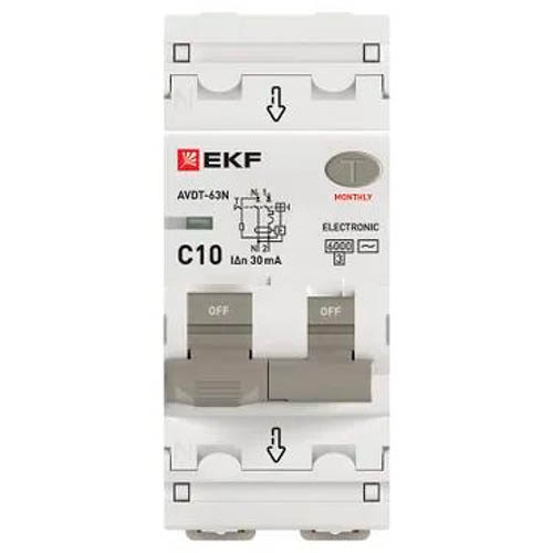 Дифавтомат 2Р 10А C тип AC 30мА 6кА 2мод АВДТ-63N EKF PROxima