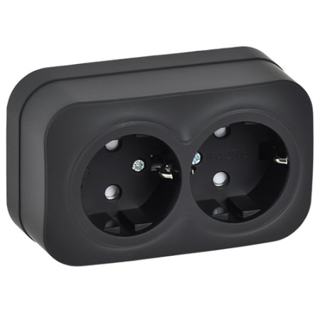 купить Глори черный розетка открытая 2-мест заземление шторки IP20  в Самаре Глори черный розетка открытая 2-мест заземление шторки IP20