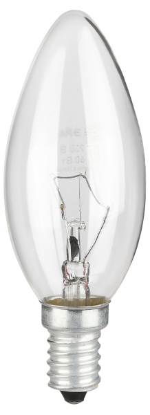 Лампа свеча накал Е14 40Вт 390лм прозрачная ЭРА