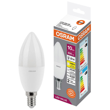 купить Лампа свеча свд Е14 10Вт 3000К 800лм B75 матовая Osram LED Value, аналог 707097 в Самаре Лампа свеча свд Е14 10Вт 3000К 800лм B75 матовая Osram LED Value, аналог 707097