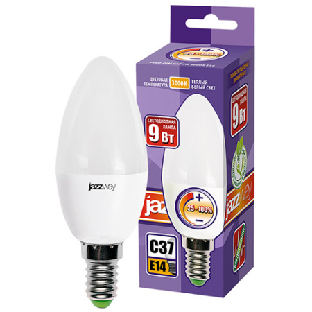 купить Лампа свеча свд Е14 9Вт 3000К 630лм С37 матовая диммер Jazzway  в Самаре Лампа свеча свд Е14 9Вт 3000К 630лм С37 матовая диммер Jazzway
