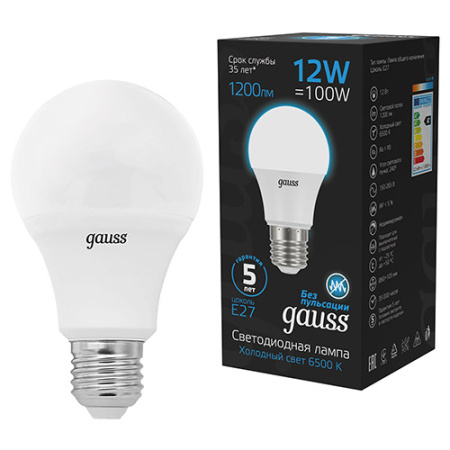 Лампа светодиодная 220В Е27 12Вт 6500К 1200лм стандарт A60 матовая Gauss Black