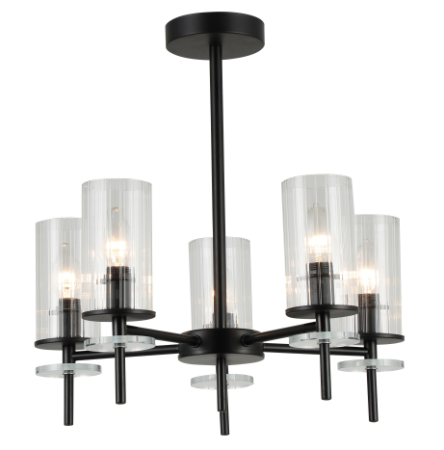 Светильник потолочный (люстра) 5*40Вт E14 черный/прозрачный классика