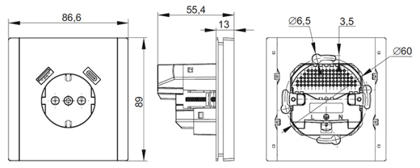 купить Фортепиано белый розетка скрытая 1-мест заземление шторки USB IP20  в Самаре Фортепиано белый розетка скрытая 1-мест заземление шторки USB IP20