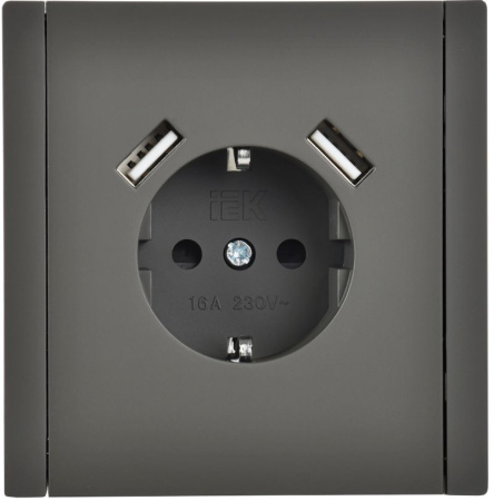 Фортепиано серый розетка скрытая 1-мест заземление шторки USB IP20 3,1А